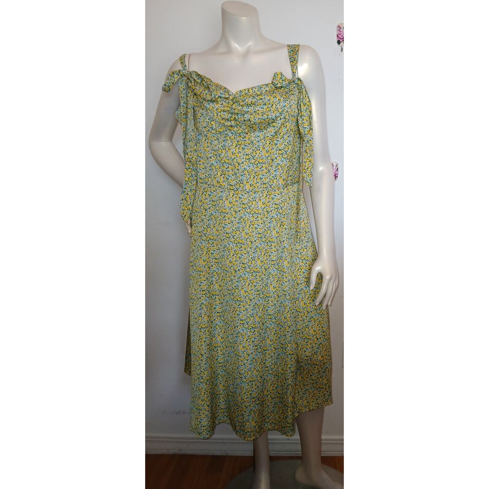Booboo Sundress Ties at Shoulders Floral Print 14 Large Spring Yellow Gray Ditzy